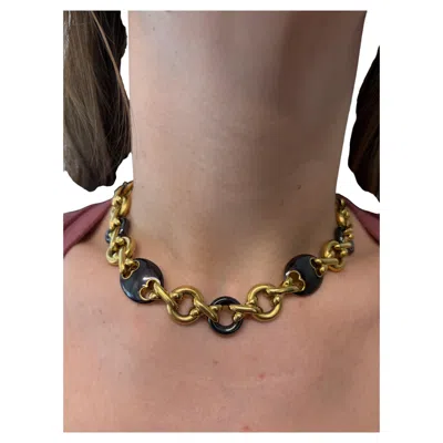 Pre-owned Faraone 18k Yellow Gold, Enamel & Hematite Link Necklace Vintage
