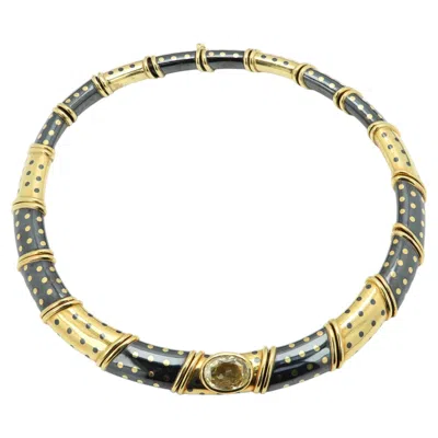Pre-owned Faraone Italian 18k Gold Yellow Sapphire Necklace Dotted Design