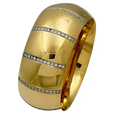 Pre-owned Faraone Mennella 18k Gold Diamond Wide Bangle Bracelet In Multi