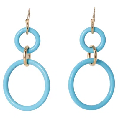 Pre-owned Faraone Mennella 18k Yellow Gold Turquoise Double Hoop Earrings, 2002
