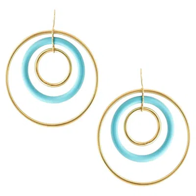 Pre-owned Faraone Mennella 18k Yellow Gold Turquoise "orbite Capri" Drop Earrings