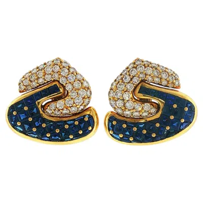 Pre-owned Faraone Vintage Italian  Invisible Set 5.75ct Sapphires W/diamonds 18k Earrings In Multi