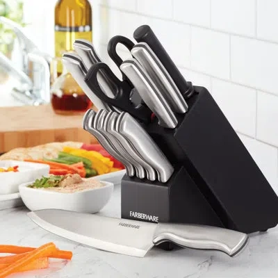 Farberware 12-piece Stamped Stainless Steel Knife Block Set In Satin