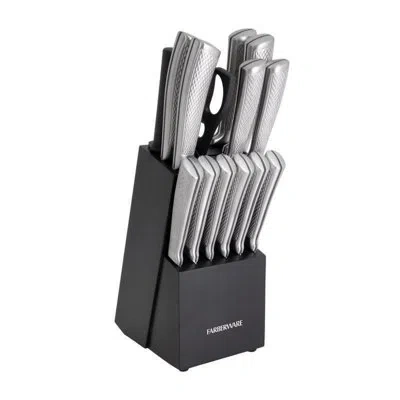Farberware 15-piece Stainless Steel Textured Grip Stainless Steel Knife Set In Silver