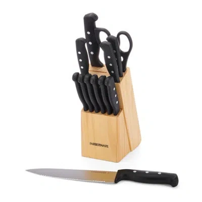 Farberware 22-piece Never Needs Sharpening Triple Rivet Stainless Steel Knife Block And Kitchen Tool Set In Black