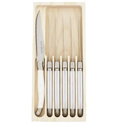 Farberware 6-piece Triple Rivet Laguiole Steak Knife Set With White Handles With Wood Tray