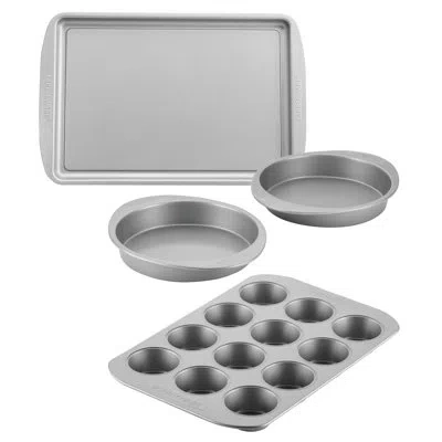 Farberware Bakeware Nonstick Cookie, Muffin, Cupcake, And Cake Pan Set, 4 Piece In Gray
