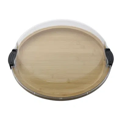 Farberware Build-a-board Round Bamboo Charcuterie Board With Locking Lid In Tan
