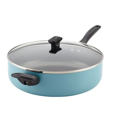 Farberware Dishwasher Safe Nonstick Jumbo Cooker Chef's Pan With Helper Handle And Lid, 6 Quart In Aqua