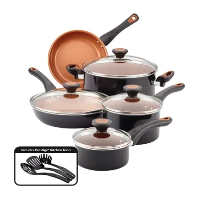Farberware Glide Copper Ceramic 10-pc. Nonstick Cookware Set In Black