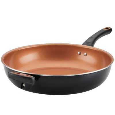 Farberware Glide Copper Ceramic Nonstick 12.5-inch Deep Frying Pan With Helper Handle In Copper;black