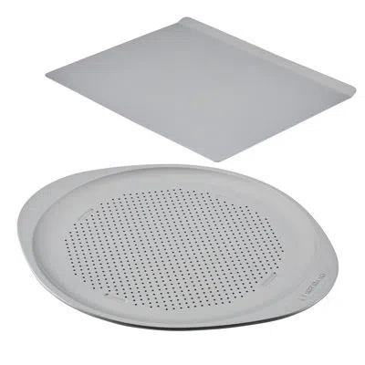 Farberware Golden Bake Nonstick Baking Sheet And Pizza Crisper Pan Set, 2 Piece, Gray