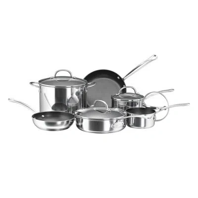 Farberware Millennium Stainless Steel Nonstick Cookware Induction Pots And Pans Set, 10 Piece In Silver
