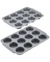 Farberware Nonstick 2pc Double Batch Muffin & Cupcake Pan Set In Grey
