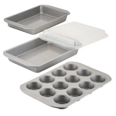 Farberware Nonstick Bakeware 12-cup Muffin Pan And Cake Pan Set, 4-piece In Gray