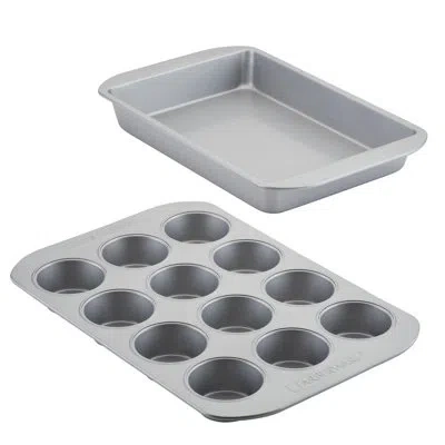 Farberware Nonstick Bakeware Muffin Cake And Lasagna Pan Set, 2-piece In Gray