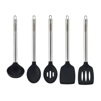 Farberware Professional Set Of 5 Stainless Steel Tools With Silicone Head In Black