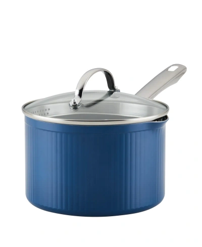 Farberware Style Aluminum 3 Quart Nonstick Straining Saucepan With Lid In Blue