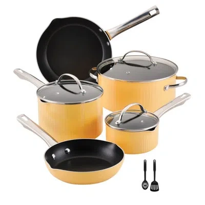 Farberware Style Nonstick Cookware Pots And Pans Set, Includes Kitchen Cooking Utensils, 10 Piece In Yellow
