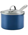 Farberware Style Aluminum 3 Quart Nonstick Straining Saucepan With Lid In Blue
