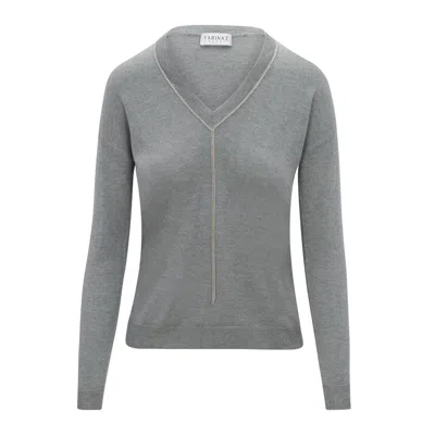 Farinaz Women's Chain Sweater - Silk & Cashmere Knit In Heather Grey In Gray