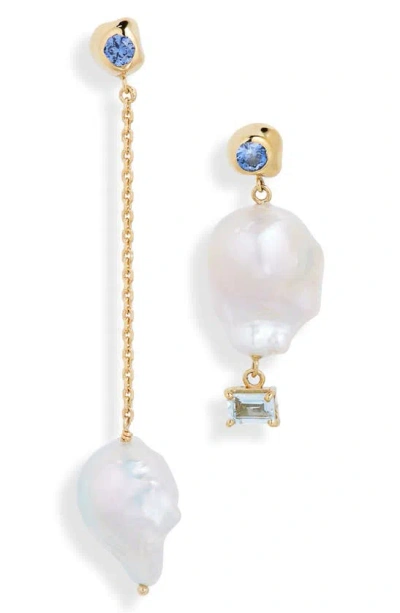 Faris Freshwater Pearl Mismatched Drop Earrings In White