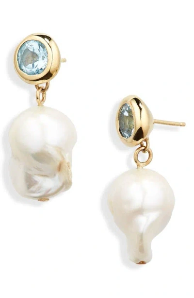 Faris Oh Baroque Pearl Drop Earrings In Gold
