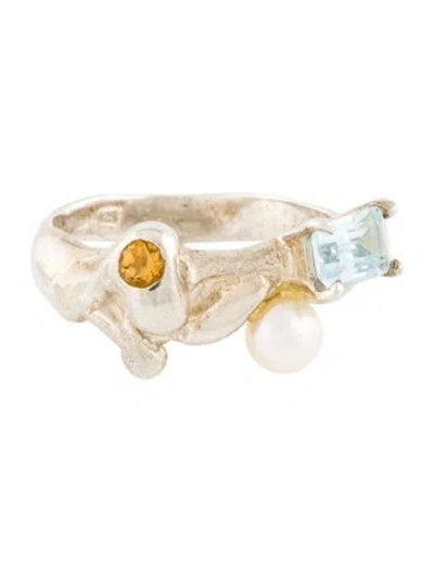 Pre-owned Faris Pearl, Topaz & Citrine Menage Ring In Multicolor