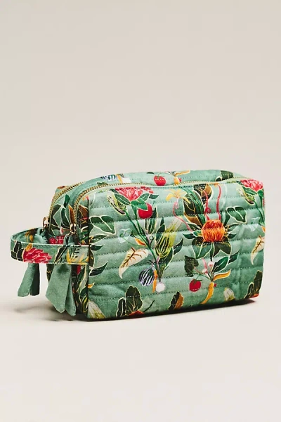 Farm Rio 100% Cotton Painted Cosmetic Bag In Green
