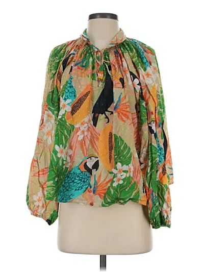 Pre-owned Farm Rio 3/4 Sleeve Blouse In Green