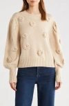 Farm Rio 3d Crochet Flower Crewneck Sweater In Neutral