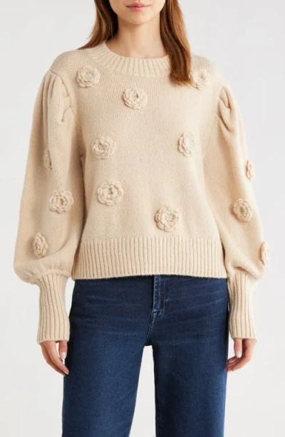 Farm Rio 3d Crochet Flower Crewneck Sweater In Neutral