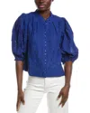 Farm Rio Blue Navy 3d Flower Blouse In Blue