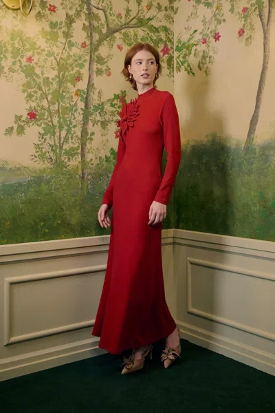 Farm Rio 3d Flower Long Sleeve Maxi Dress In Red