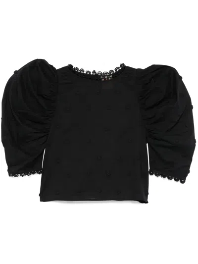 Farm Rio 3d Flowers Blouse In Black