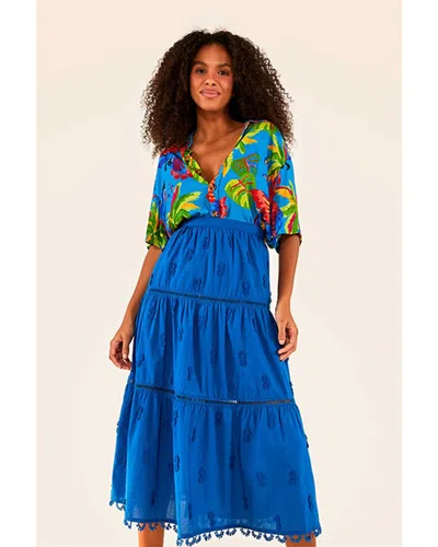 Farm Rio 3d Pineapple Midi Skirt In Blue