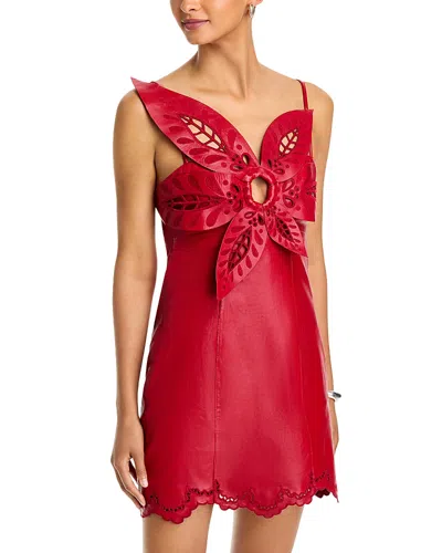 Farm Rio 3d Richilieu Flower Leather Mini Dress In Red