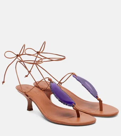 Farm Rio 60 Embellished Leather Thong Sandals In Brown