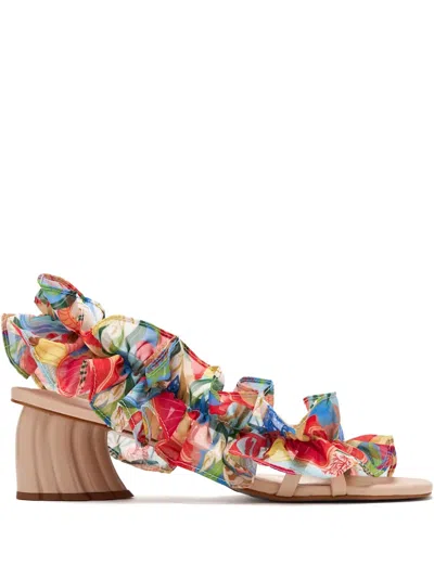 Farm Rio 65mm Ocean View Monstera Heeled Sandals In Neutral
