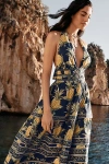Farm Rio Delicate Pineapple Navy Blue Midi Dress Delicate Pineapple Navy Blue