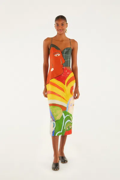 Farm Rio A Popular Cafe Multicolor Sleveless Midi Dress