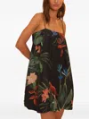 Farm Rio Midnight Macaw Fiesta Sleeveless Mini Dress In Black In Animal Print