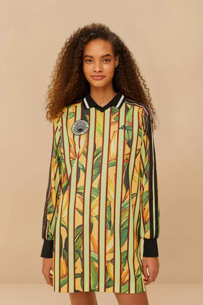 Farm Rio Active Adidas Stripes Of Paradise Semi Spark Dress In Yellow