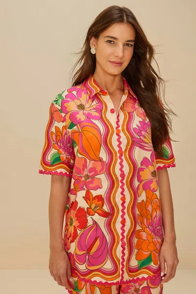 Farm Rio Active Beige Spring Affair Lenzing Ecovero Euroflax Shirt