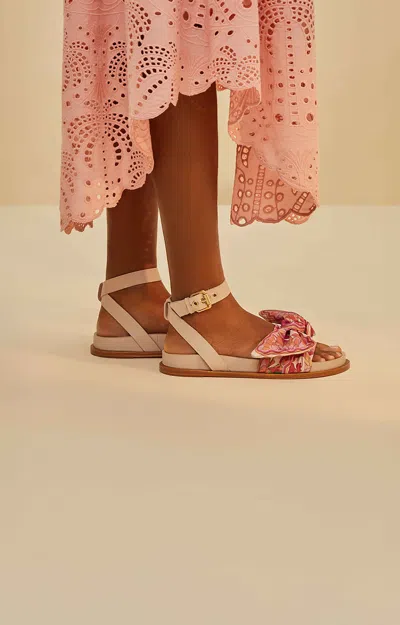 Farm Rio Active Beige Spring Affair Scarf Flat Sandal