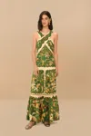 Farm Rio Active Beige Tropical Isla Lenzing Ecovero Euroflax Maxi Dress In Tropical Isla Beige
