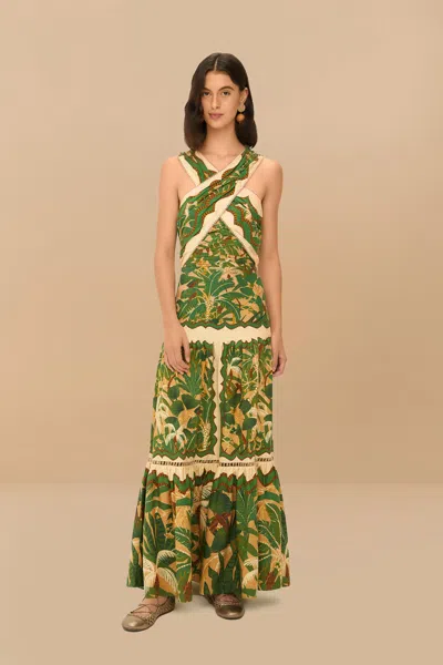 Farm Rio Active Beige Tropical Isla Lenzing Ecovero Euroflax Maxi Dress In Tropical Isla Beige