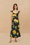 FARM RIO ACTIVE BLACK ALICE FLOWERS MAXI DRESS