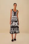 Farm Rio Active Black And White Summer Cutwork Organic Cotton Midi Dress