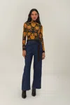 Farm Rio Active Black Arabesque Floral Jersey Blouse